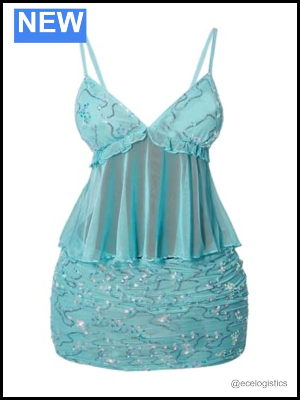 Sequin Beaded Mesh Cami Top Glitter Mini Skirt 2 Piece Set Party Outfit